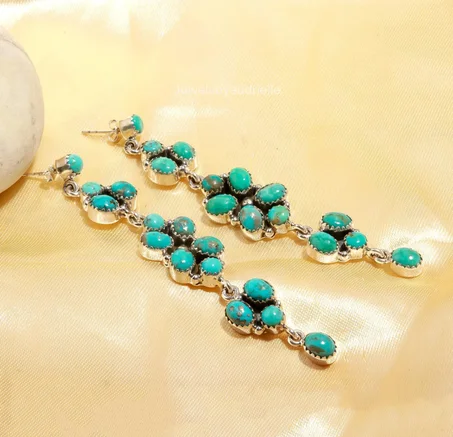 أقراط أنيقة من الفيروز، أقراط من الحجر الأخضر، أقراط متدلية، مجوهرات من الفضة الإسترليني عيار 925، هدية خطوبة، أقراط للحب