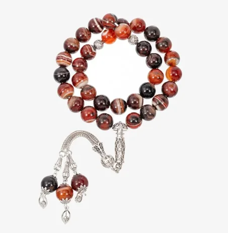 سبحة حجر عقيق بني بعروق دائري فاخرة