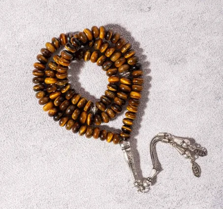 سبحة فضة حجر عين النمر 99 خرزة