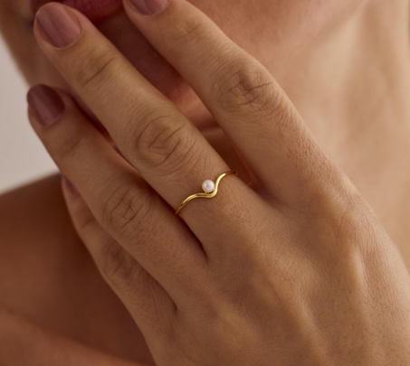 خواتم لؤلؤ المياه العذبة البسيطة، خاتم قابل للتكديس من الفضة الإسترلينية، خاتم مفتوح قابل للتعديل، هدايا وصيفات العروس لها، هدايا عيد الميلاد