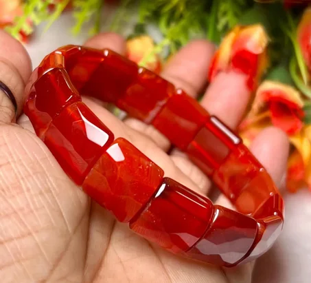 سوار من العقيق الأحمر، 15 مم، شكل مستطيل، سوار مطاطي