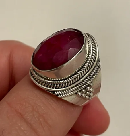خاتم ياقوت افريقي من الفضة عيار 925