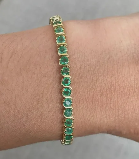 Bracelet en émeraude naturelle, bracelet de tennis