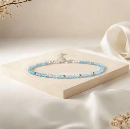 سوار من التوباز الأزرق، سوار صداقة بسيط للنساء، حجر طبيعي، سوار رفيع، هدية صداقة