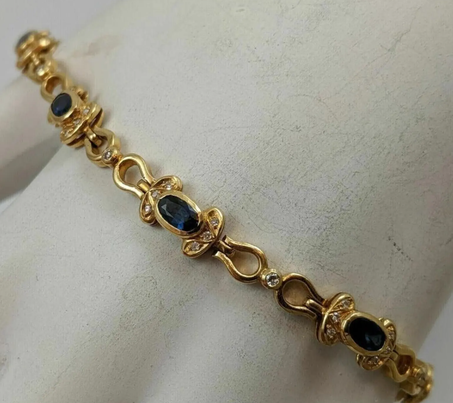 سوار تنس أنيق من الياقوت الأزرق والألماس | ذهب عيار 14 قيراطًا رقيقًا لها | هدية مجوهرات فاخرة مصنوعة يدويًا للنساء