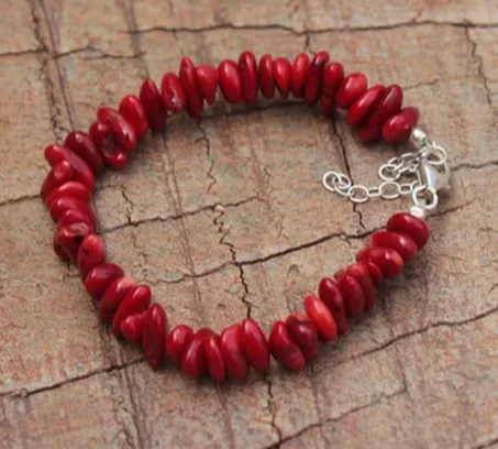 Bracelet perlé de corail rouge naturel, morceaux de corail rouge