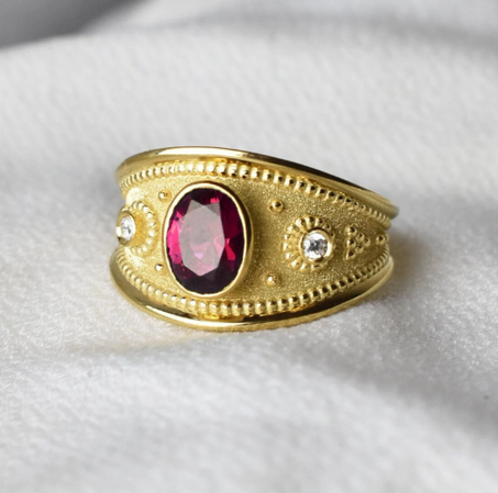 خاتم بيزنطي من الذهب عيار 14 قيراطًا، خاتم بيزنطي من الياقوت البيضاوي، خاتم من الياقوت والذهب للنساء، خاتم زواج بديل، خاتم بأحجار كريمة متعددة، خاتم ذهب يوناني
