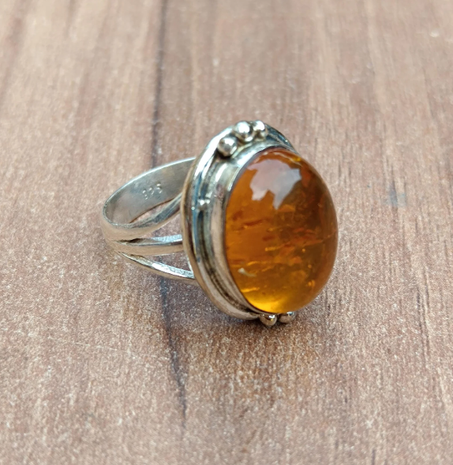 خاتم خطوبة بوهيمي من العنبر البلطيقي، خاتم عتيق من الفضة الإسترلينية عيار 925، خاتم رقيق كهدية للذكرى السنوية