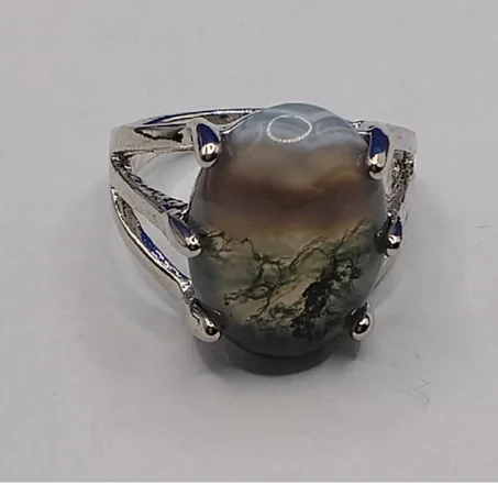 خاتم فضي مرصع بحجر كريم عقيق صابوني