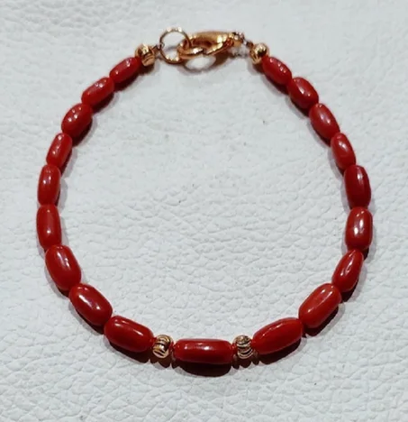 Bracelet corail rouge, Bracelet corail rouge italien 100 % naturel, Bracelet de charme fait main corail rouge, Bracelet perles lisses de meilleure qualité...