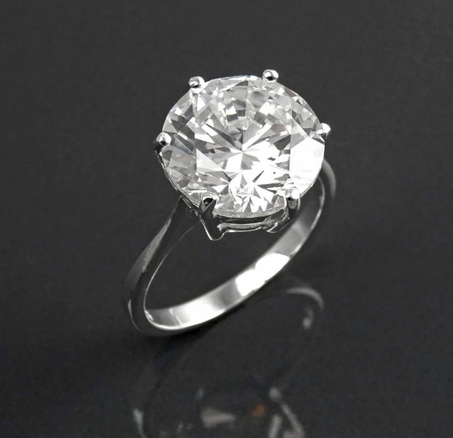 خاتم سوليتير ألماس كبير من كراميك • ١٢ مم • ٦ قيراط • فضة إسترلينية • حجر مستدير • هدية زفاف • مجوهرات خطوبة