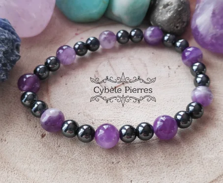 Bracelet  - Améthyste et Hématite