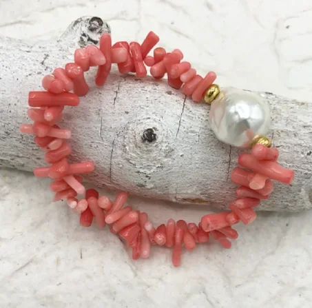 Bracelet bambou corail grosse perle