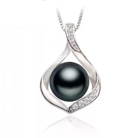 قلادة مجوهرات النساء، فضة 925 مع لؤلؤ  اسود المياه العذبة الطبيعي الحقيقي