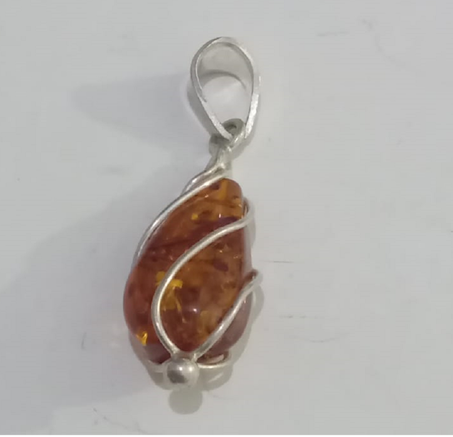 قلادة فضة 925 مع حجر كهرمان حر Pendentif ambre