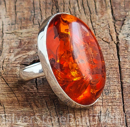 خاتم من العنبر البلطيقي: مجوهرات بوهيمية مصنوعة يدويًا من الفضة الإسترلينية عيار 925