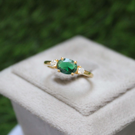 خاتم خطوبة أخضر زمردي: خاتم زفاف بيضاوي الشكل من الفضة الإسترلينية عيار 925