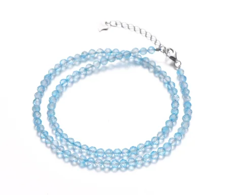 قلادة من الفضة الإسترلينية مرصعة بحجر التوباز الأزرق الطبيعي، قلادة مصنوعة من أحجار كريمة زرقاء أصلية، قلادة من خرز التوباز الأزرق، هدية لها