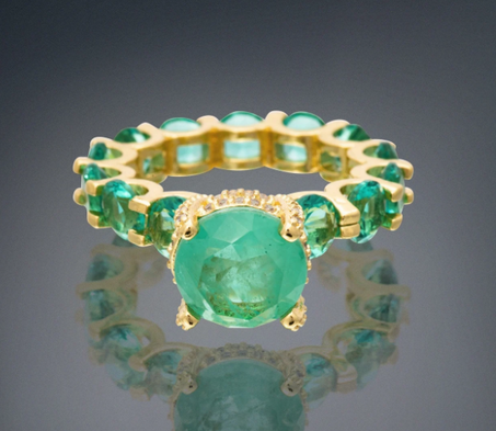 خاتم خطوبة بأحجار كريمة متعددة، زمرد كولومبيا الأصلي 100% باللون الأخضر النيون، تحفة فنية مصنوعة يدويًا، خاتم خطوبة من الزمرد الطبيعي