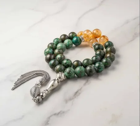 سبحة فضة حجر فيروز افريقي وسترين طبيعي