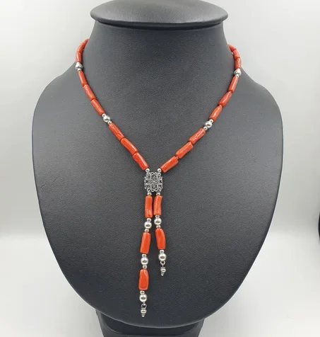 قلادة أصلية مصنوعة من المرجان الطبيعي من الفضة الخالية من النيكل بنسبة 925%