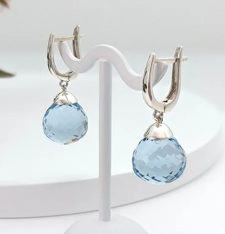 أقراط متدلية من الأكوامارين الفضي، أقراط متدلية من الأكوامارين، مجوهرات مصنوعة من أحجار الأكوامارين الطبيعية الأصلية، حجر مائي على شكل دمعة