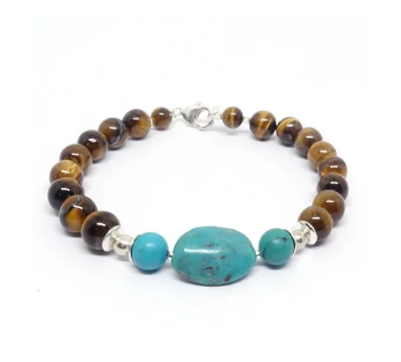 Bracelet oeil de tigre et turquoise