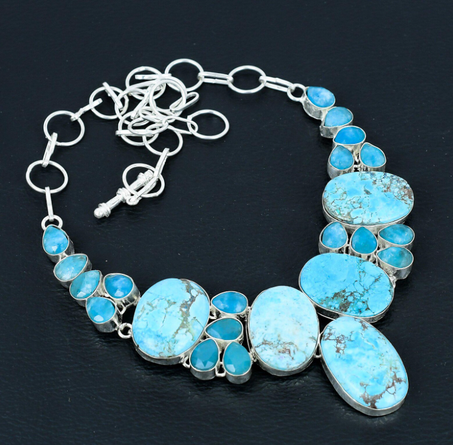 قلادة فيروزية تبتي: فضة إسترلينية عيار 925، 46 سم