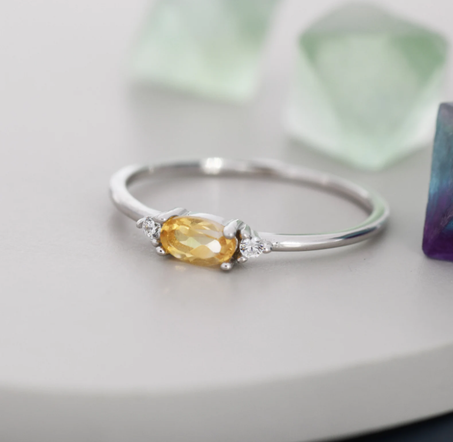 خاتم من الفضة الإسترلينية بحجر السترين الطبيعي، خاتم من حجر السترين الأصفر الأصلي، خاتم من الأحجار الكريمة الرقيقة، مقاسات أمريكية من 5 إلى 8، حجر ميلاد شهر نوفمبر