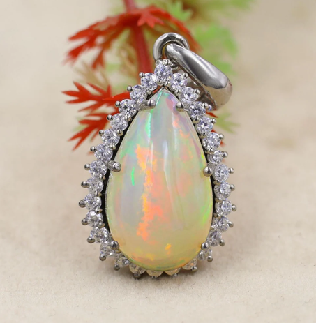 قلادة أوبال إثيوبية على شكل كمثرى، فضة إسترلينية 925، مجوهرات أوبال ناري