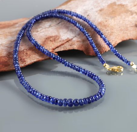 قلادة من الياقوت الأزرق الطبيعي، قلادة من خرز الياقوت الفضي الإسترليني - مجوهرات الأحجار الكريمة - قلادة من الياقوت النادر - خرزة رونديل