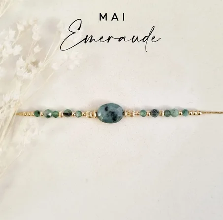 Bracelet en Emeraude, pierre de naissance du mois de Mai