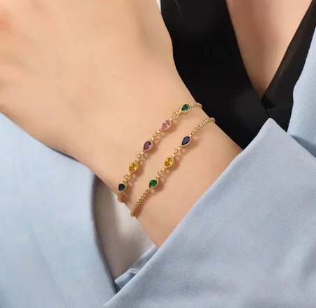 Bracelet en or massif 14 carats avec pierre de naissance