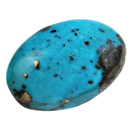 حجر فيروز طبيعي ايراني فاخر مع شوائب بيريت – Oval Cabochon Turquoise