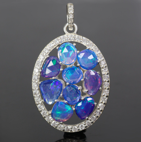 قلادة من تسعة أحجار أوبال زرقاء طبيعية، قلادة أوبال إثيوبية متعددة النيران، قلادة أوبال AAA من الفضة، حجر ميلاد شهر أكتوبر