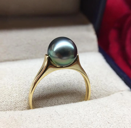 خاتم خطوبة من اللؤلؤ التاهيتي الطبيعي، خاتم زفاف مصنوع يدويًا من الفضة الإسترلينية عيار 925 مطلي بالذهب الأصفر، هدية بسيطة للأطفال والنساء