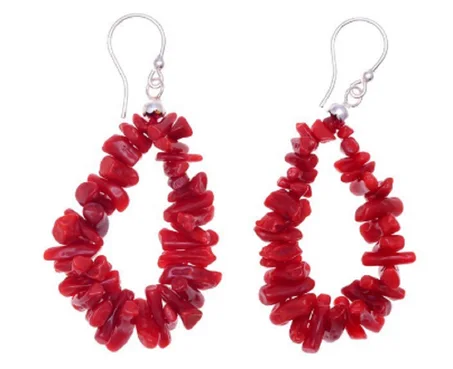 Boucles 2 rangs, 1/2 pointes Corail, Argent