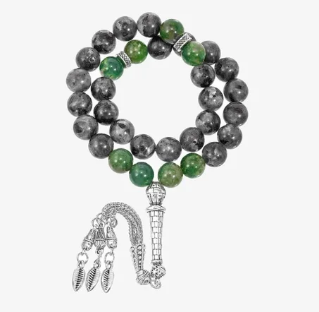 سبحة حجر لابرادوريت وزبرجد طبيعي