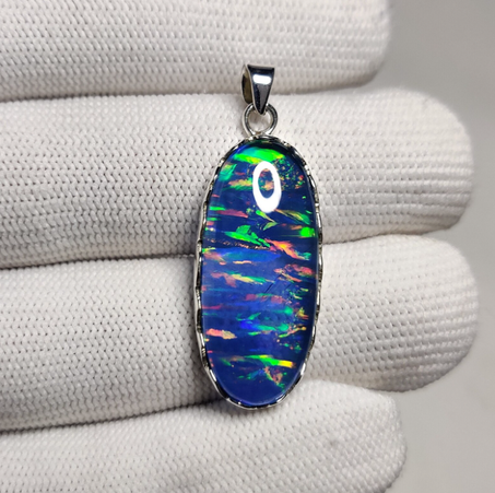 قلادة جيلسون أوبال كابوشون - قلادة أوبال أزرق أورورا من الفضة الإسترلينية 925 - مجوهرات قلادة أوبال ناري أزرق - هدية للأم