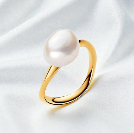 خاتم من اللؤلؤ المستزرع بالمياه العذبة المعالج على الطراز الباروكي، مجوهرات أنيقة للنساء، هدية خالدة لها