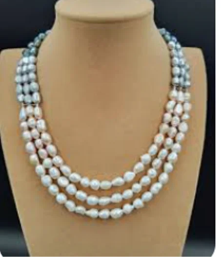 Collier, Collier Mi-Long, Perle de Culture d'eau douce, Noire, Grise, Rose Lavande, Blanche.