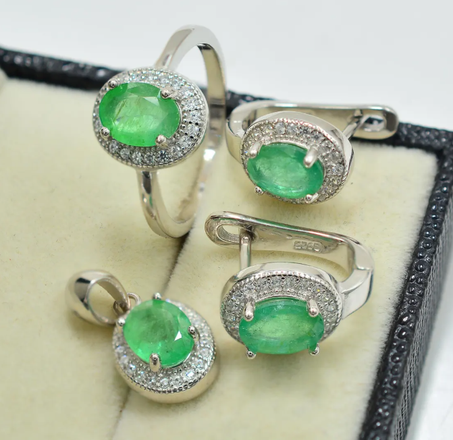 طقم مجوهرات من الزمرد الطبيعي، فضة إسترلينية عيار 925، أقراط متدلية، حجر ميلاد شهر مايو، خاتم سوليتير، مجوهرات من الزمرد، هدية عيد ميلاد لها