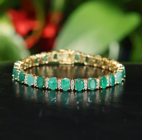 Bracelet émeraude plaqué or jaune 18 carats