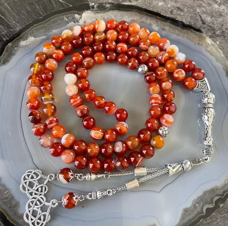 مسبحة إسلامية أصلية من العقيق الأحمر، حجر طبيعي، 99 حبة، مسبحة، مسبحة، مسبحة 99، مسبحة شخصية 8 مم