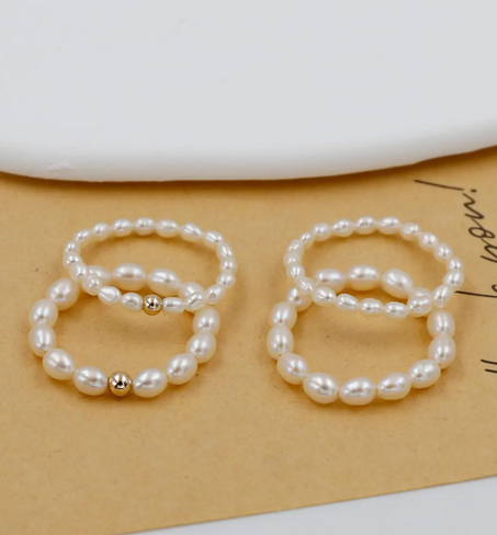 خاتم صغير على شكل أرز، 2 مم - 3 مم، لؤلؤة مياه عذبة أصلية، خاتم مصنوع يدويًا من حبة لؤلؤ أبيض، خاتم بسيط، خاتم قابل للتكديس، حجر ميلاد شهر يونيو