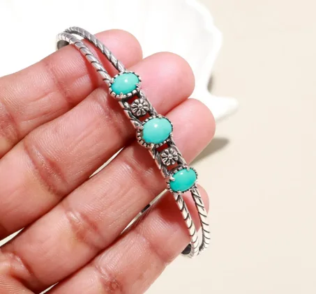 سوار أنيق من الفيروز، سوار من الحجر الأزرق، سوار عريض، مجوهرات من الفضة الإسترليني عيار 925، هدية خطوبة، سوار حب