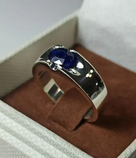 خاتم مصنوع يدويًا من الفضة الإسترلينية عيار 925 مرصع بحجر ياقوت سيلان أزرق طبيعي عيار 3 قيراط، خاتم ياقوت أصلي، خاتم زفاف أنيق من الياقوت الأزرق