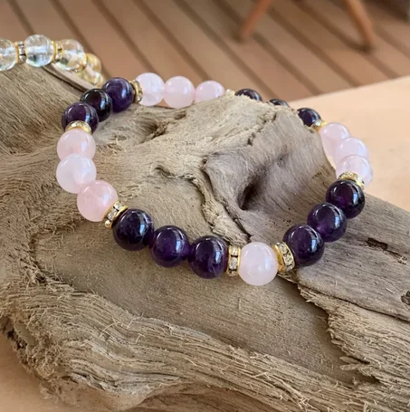 Bracelet améthyste et quartz rose, bracelet femme "la sérénité"