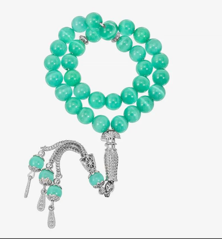 سبحة حجر كرستال اخضر تفاحي فاخر