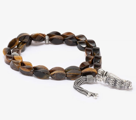 سبحة فضة حجر عين النمر